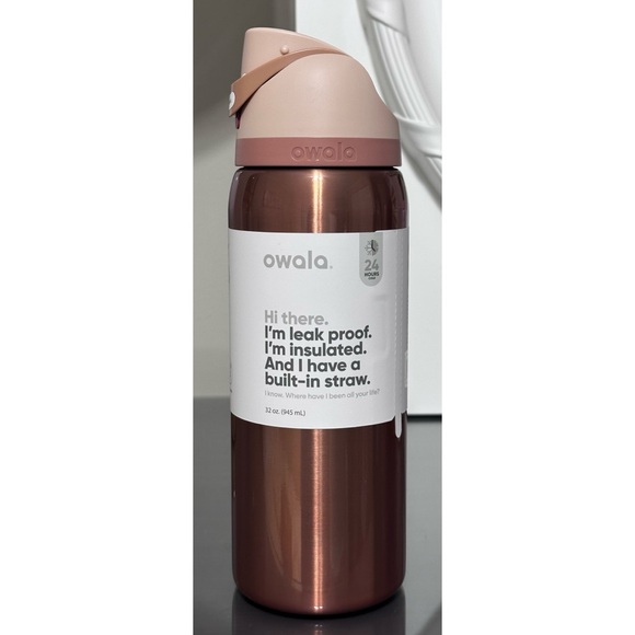 Owala HOLIDAY SPECIAL EDITION 32oz FreeSip Water Bottle, METALLIC ROSE GOLD - Picture 2 of 5